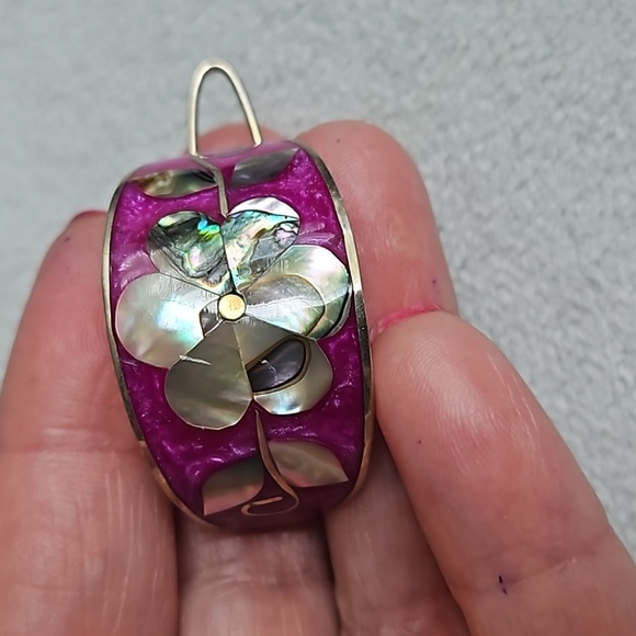 Vintage 1970s Alpaca Mexico, brooch and hair ties clips, abalone shell,turquoise - Picture 5 of 8